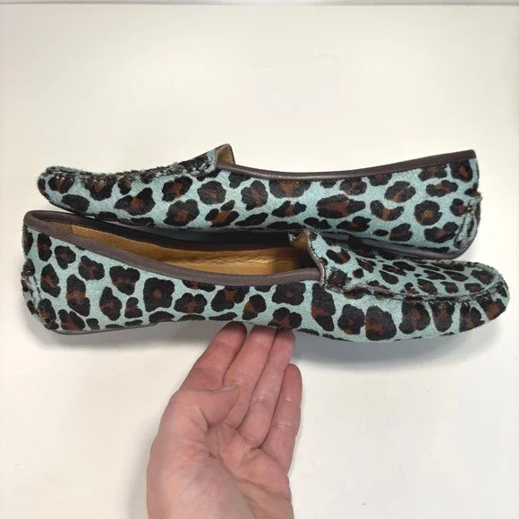 Patricia Green A Mano Turquoise Leopard Calf Hair Driving Loafers Size 9.5 - Picture 5 of 11
